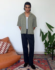Sage green check shirt with cuban collar and double breast pockets