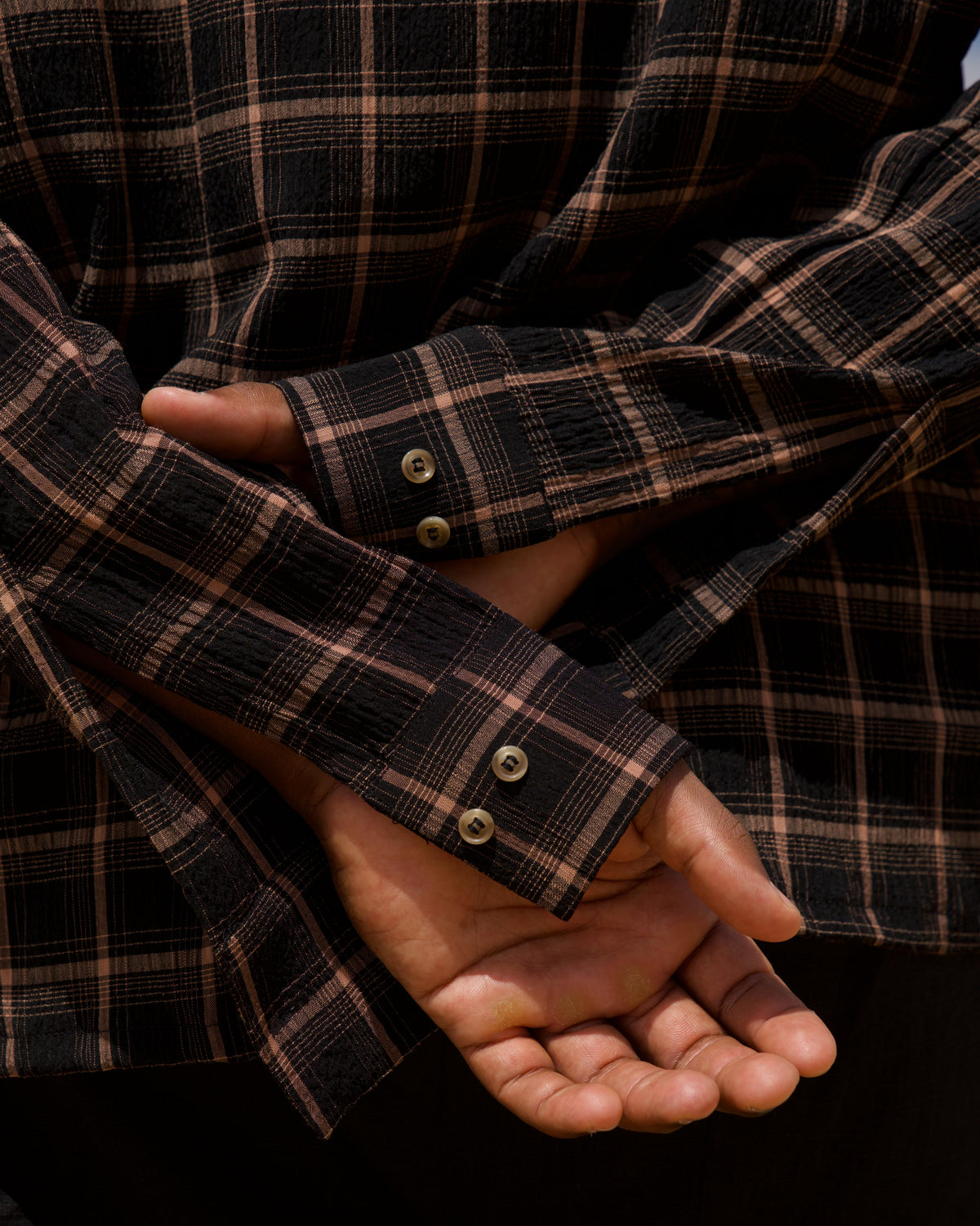 Side view of the Check Shirt, cropped boxy fit