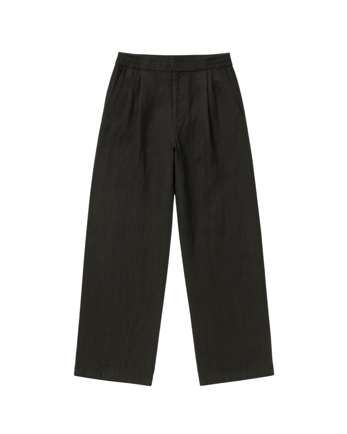 VÉRO Pleated Pants in black linen, wide cut leg