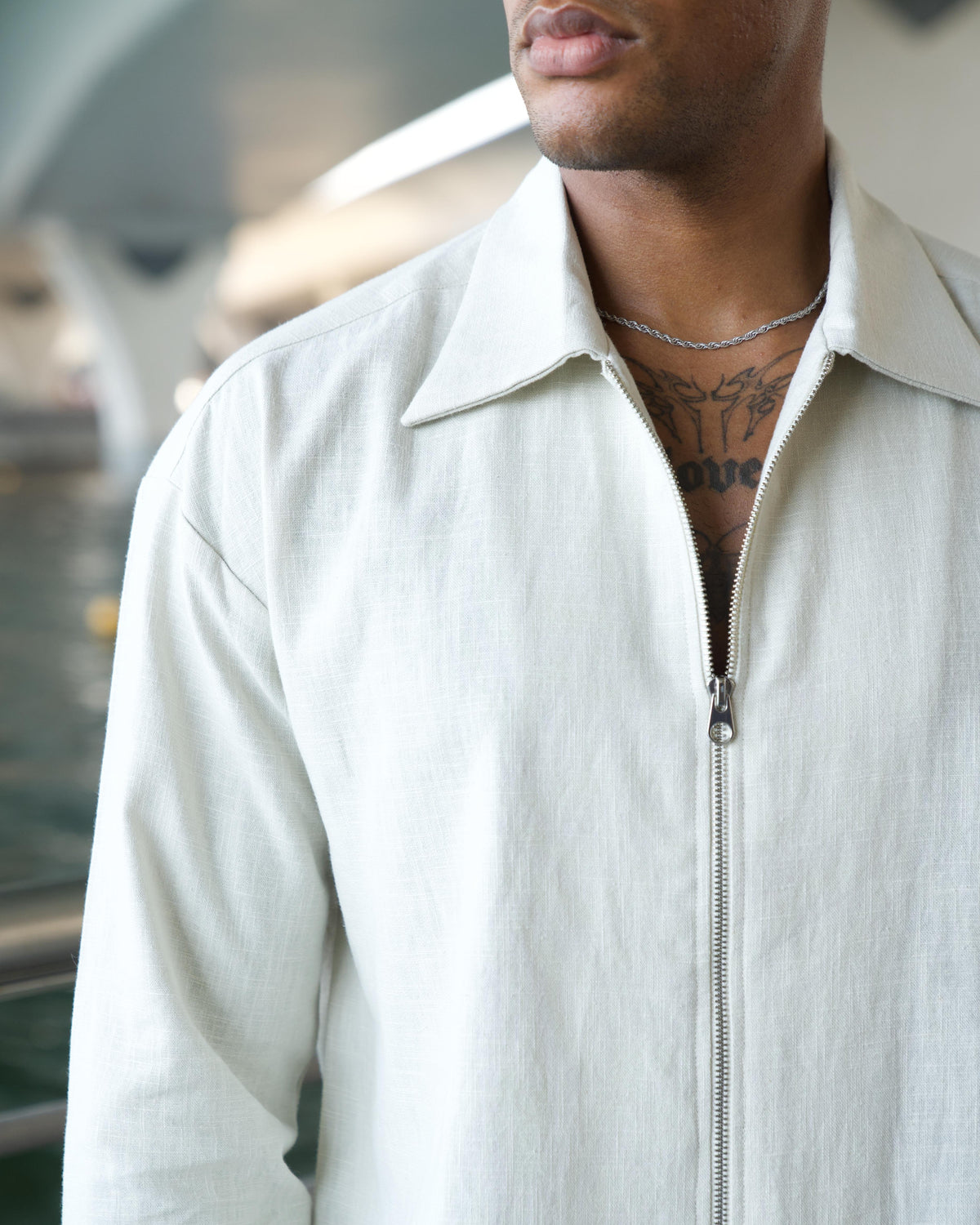 Back view of the Zip Overshirt in cream